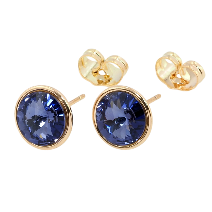 Сережки Xuping колір 18K з кристалами Swarovski пусети Кристал Tanzanite в ободковій оправі ø 10мм фото №13