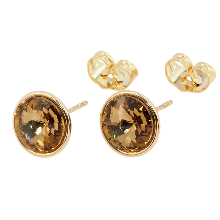 Серьги Xuping цвет 18K с кристаллами Swarovski пусеты Кристалл Topaz в ободковой оправе ø 10мм фото №25