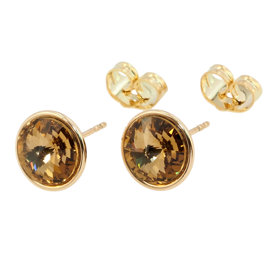 Серьги Xuping цвет 18K с кристаллами Swarovski пусеты Кристалл Topaz в ободковой оправе ø 10мм фото №1