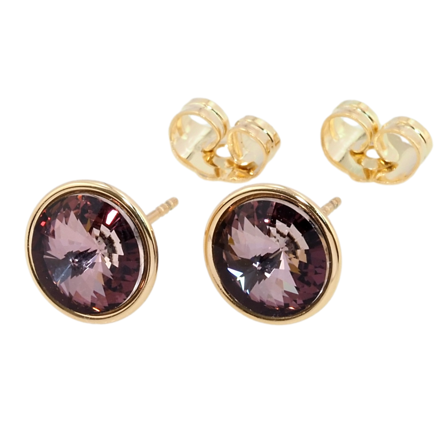 Сережки Xuping колір 18K з кристалами Swarovski пусети Кристал Amethyst в ободковій оправі ø 10мм фото №1