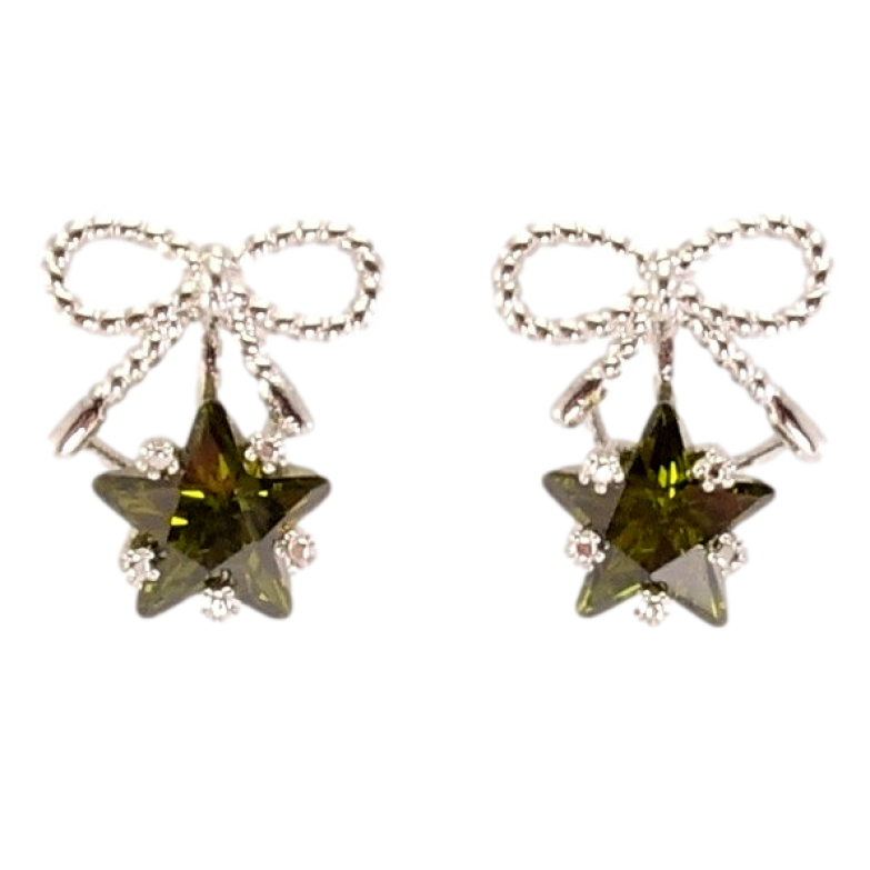 Серьги Xuping Родий пусеты Бантики с оливковой кристальной звездой фото №1