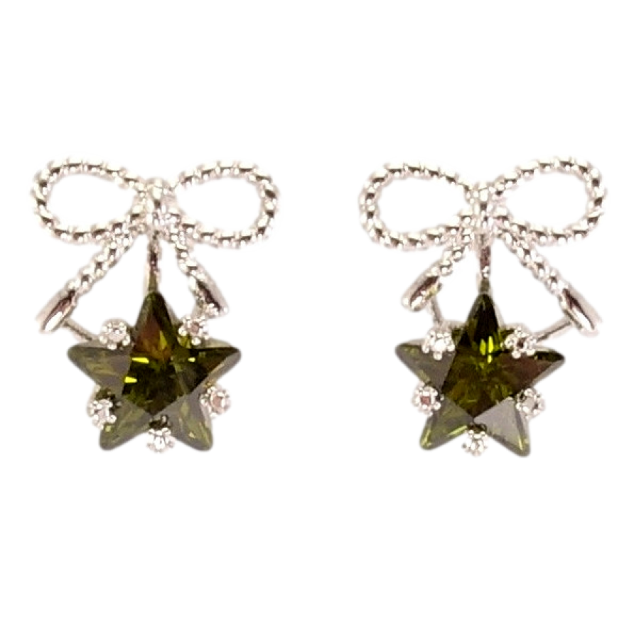 Серьги Xuping Родий пусеты Бантики с оливковой кристальной звездой фото №1