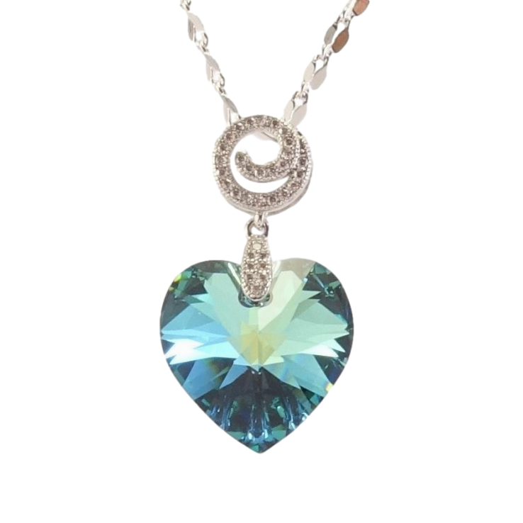 Кулон Xuping колір Родій з кр-ми Swarovski на ланцюжку Кристальне серце Army Green Delite довжина 39-44.5см х 2мм фото №8