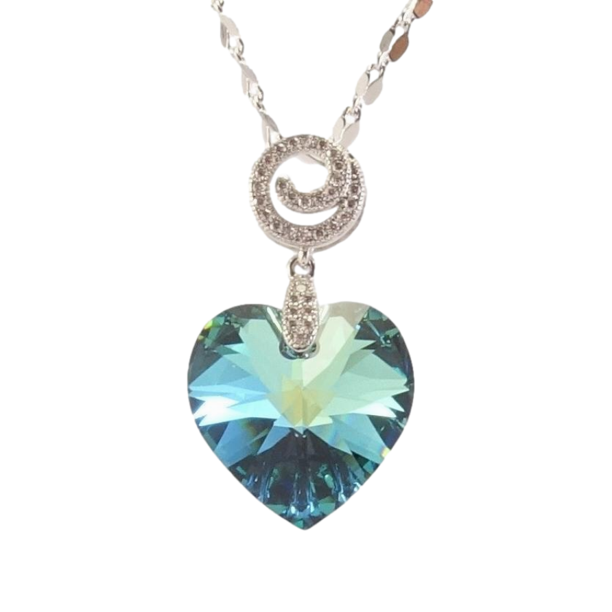 Кулон Xuping колір Родій з кр-ми Swarovski на ланцюжку Кристальне серце Army Green Delite довжина 39-44.5см х 2мм фото №1