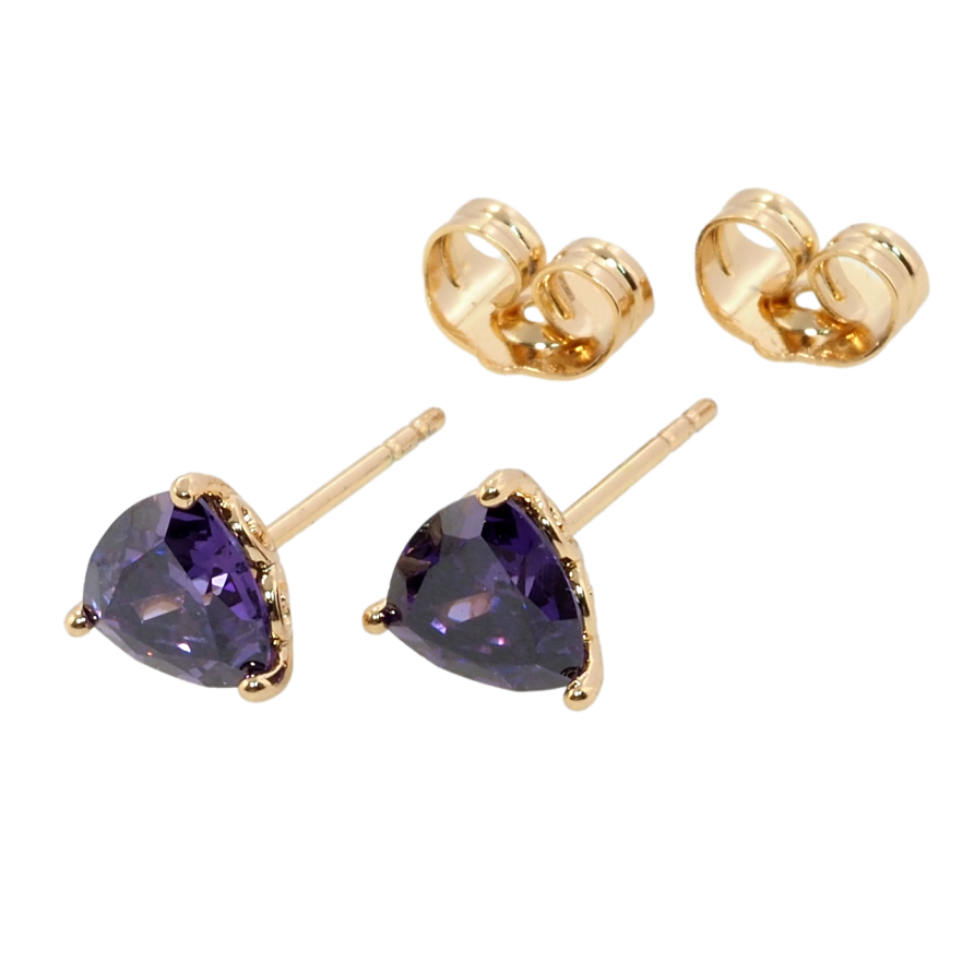 Серьги Xuping Позолота 18K пусеты Сиреневые треугольные кристаллы фото №1