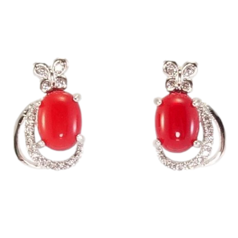 Серьги Xuping Родий пусеты Красные камни с бабочками фото №1