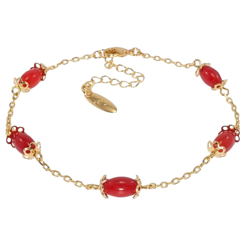 Браслет Xuping Позолота 18K Якорное плетение с красными бусинами длина с доп. цепочкой 19,5-24,5см х 2-5мм фото №1