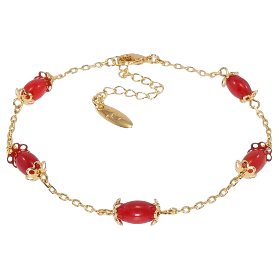 Браслет Xuping Позолота 18K Якорное плетение с красными бусинами длина с доп. цепочкой 19,5-24,5см х 2-5мм фото №1