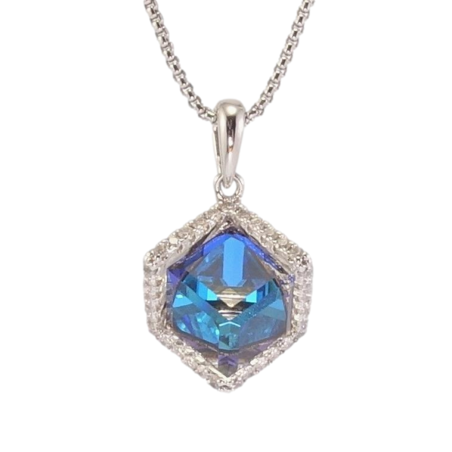 Кулон Xuping колір Родій з кр-ми Swarovski на ланцюжку Кристальний куб в обрамленні кристалів довжина 40.5-46см х 1мм фото №1