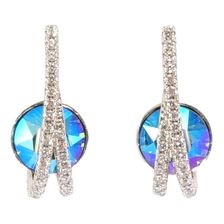 Серьги Xuping цвет Родий с кристаллами Swarovski пусеты Кристаллы Erinite Shimmer с дужками из кристаллов фото №4