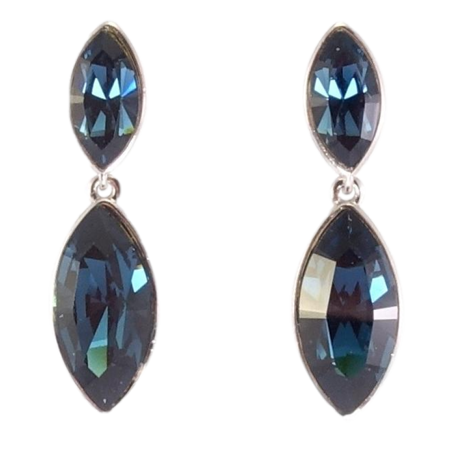 Сережки Xuping колір Родій з кристалами Swarovski пусети Кристали Montana в ограновуванні Маркіз фото №1