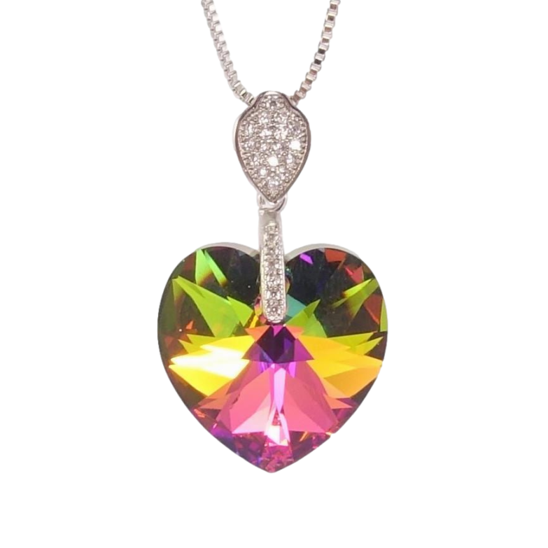 Кулон Xuping колір Родій з кр-ми Swarovski на ланцюжку Кристальне серце Vitrail Medium довжина 40,5-46см х 1мм фото №1