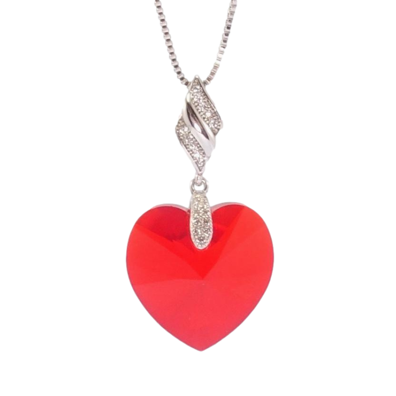 Кулон Xuping колір Родій з кр-ми Swarovski на ланцюжку Кристальне серце Light Siam довжина 42-47см х 1мм фото №1