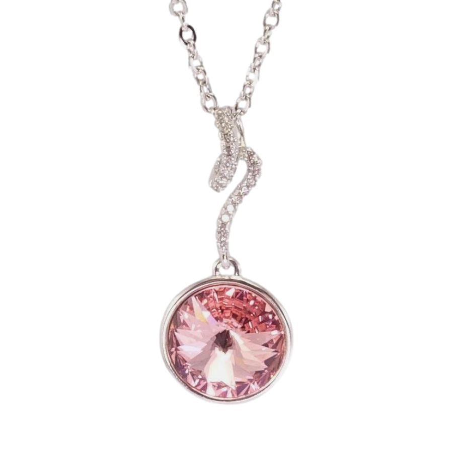 Кулон Xuping колір Родій з кр-ми Swarovski на ланцюжку Кристал Light Rose з завитком довжина 41-45,5см х 2мм фото №1