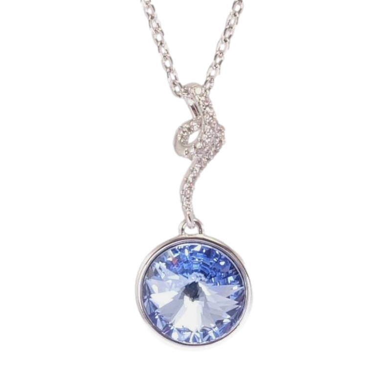 Кулон Xuping колір Родій з кр-ми Swarovski на ланцюжку Кристал Sapphire з завитком довжина 41-45,5см х 2мм фото №1