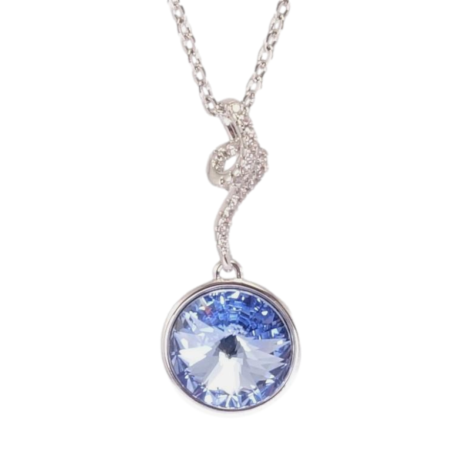 Кулон Xuping колір Родій з кр-ми Swarovski на ланцюжку Кристал Sapphire з завитком довжина 41-45,5см х 2мм фото №1