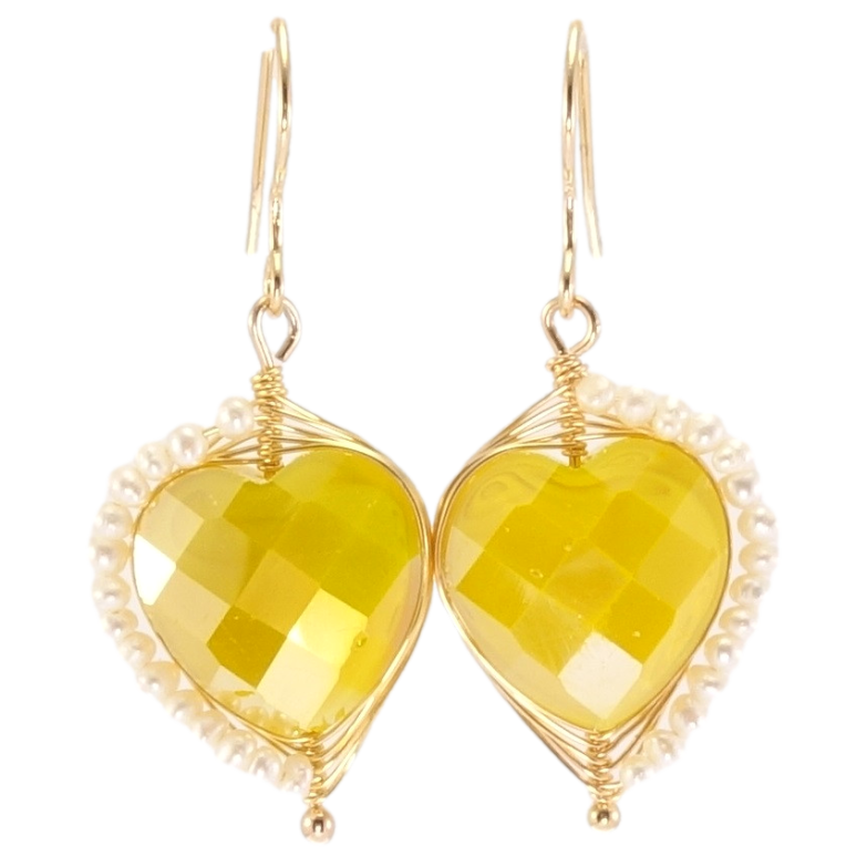 Сережки Xuping Позолота 18K підвіски французький замок Жовті серця з дрібними перлинними намистинами фото №11