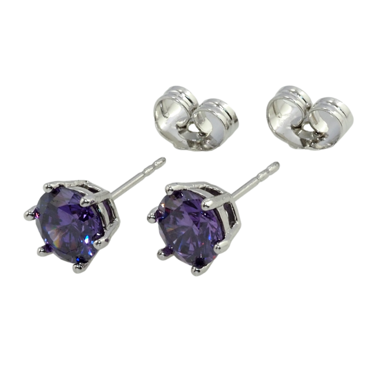 Сережки Xuping Родій пусети Бузкові кристали в 6-ти крапановій оправі ø 7мм фото №6