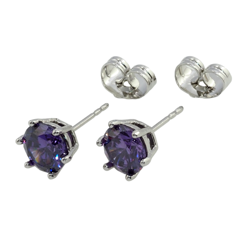 Сережки Xuping Родій пусети Бузкові кристали в 6-ти крапановій оправі ø 7мм фото №12