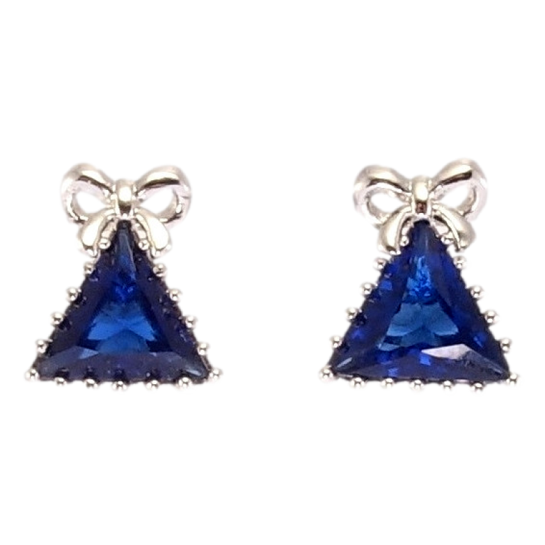 Серьги Xuping Родий пусеты Синий треугольный кристалл с бантиком фото №12