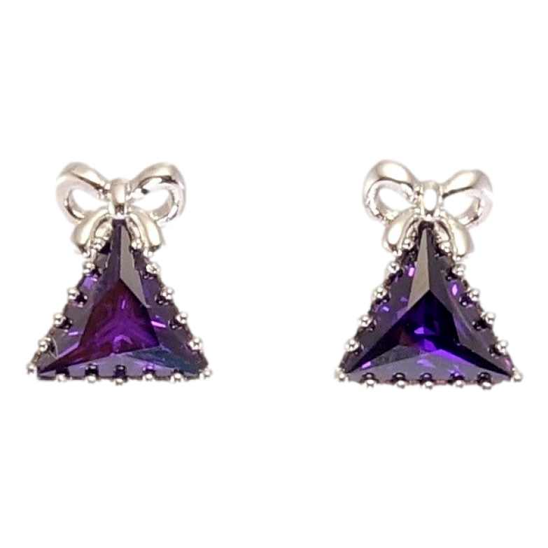 Сережки Xuping Родій пусети Фіолетовий трикутний кристал із бантиком фото №6