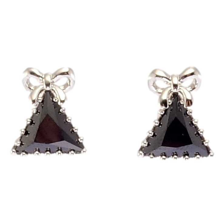 Сережки Xuping Родій пусети Чорний трикутний кристал із бантиком фото №10