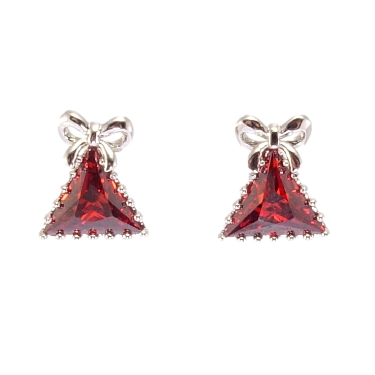 Сережки Xuping Родій пусети Червоний трикутний кристал із бантиком фото №11