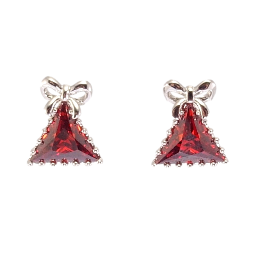 Сережки Xuping Родій пусети Червоний трикутний кристал із бантиком фото №1