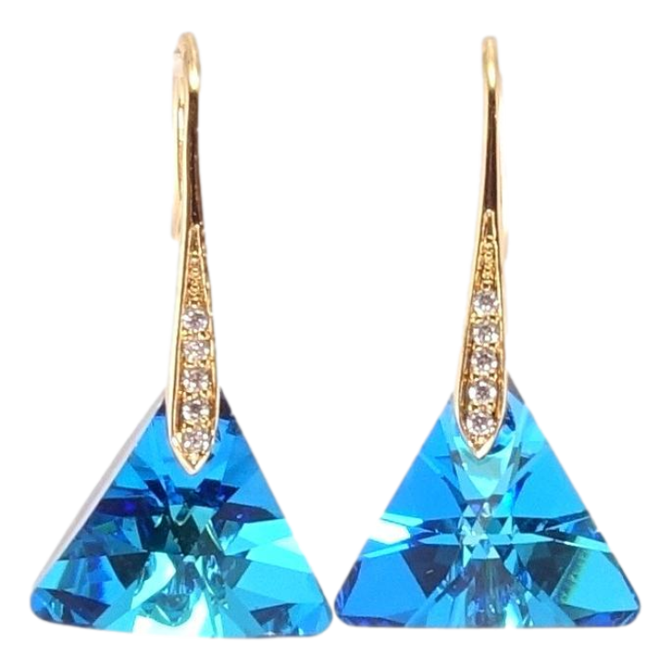 Серьги Xuping цвет 18K с кристаллами Swarovski французский замок Кристальные треугольники Capri Blue фото №8