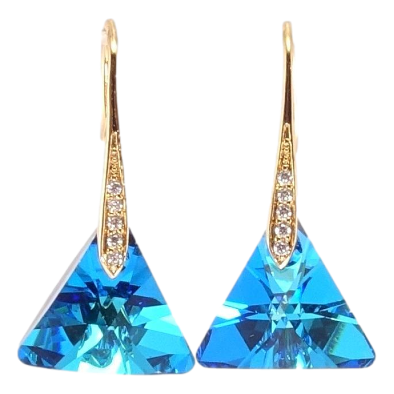 Серьги Xuping цвет 18K с кристаллами Swarovski французский замок Кристальные треугольники Capri Blue фото №3