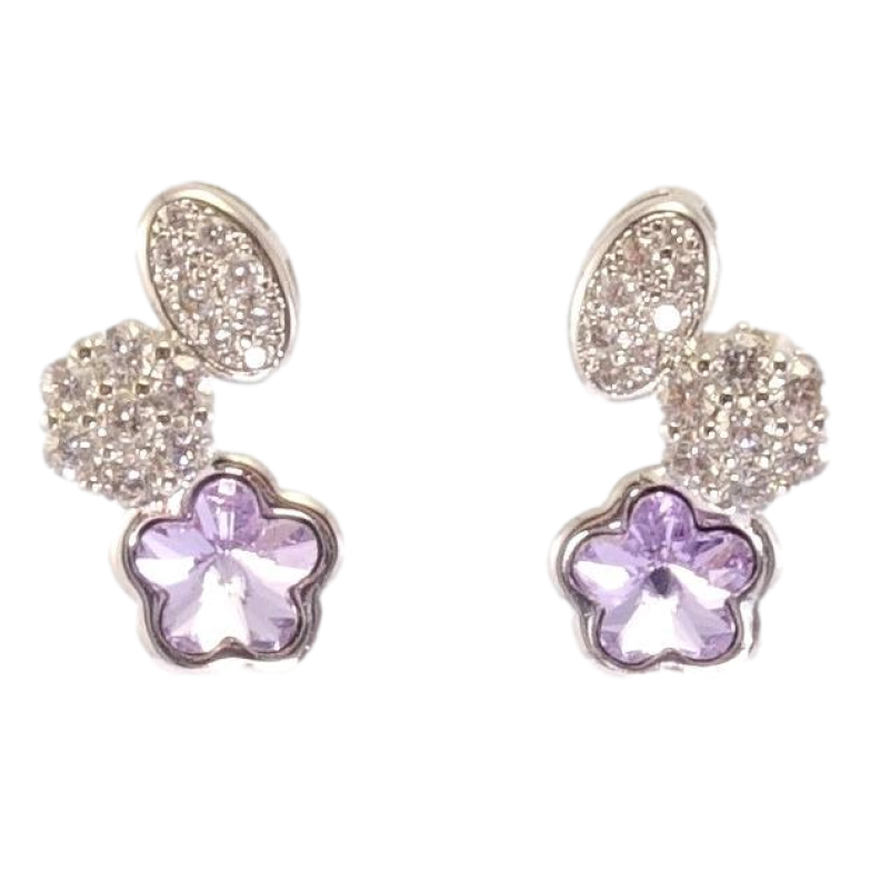 Серьги Xuping цвет Родий с кристаллами Swarovski пусеты Цветочки с кристаллом Provence Lavender фото №13