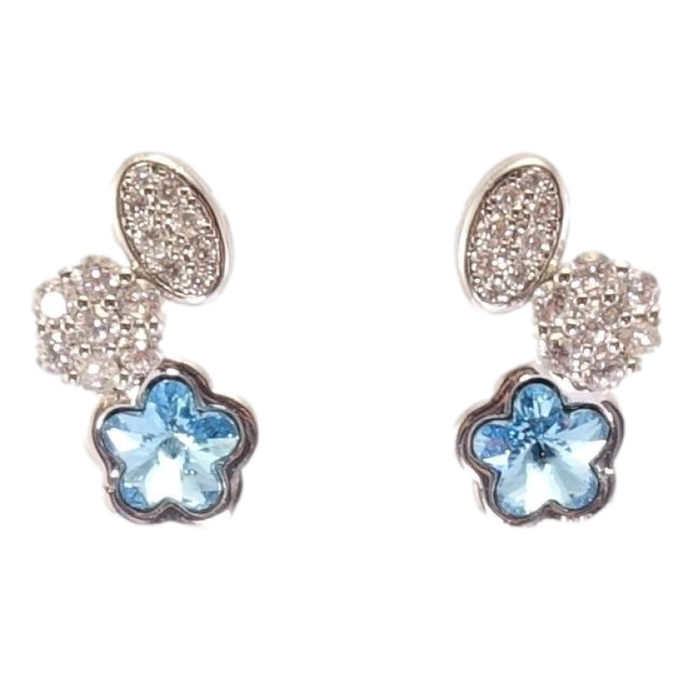 Сережки Xuping колір Родій з кристалами Swarovski пусети Квіточки з кристалом Aquamarine фото №3