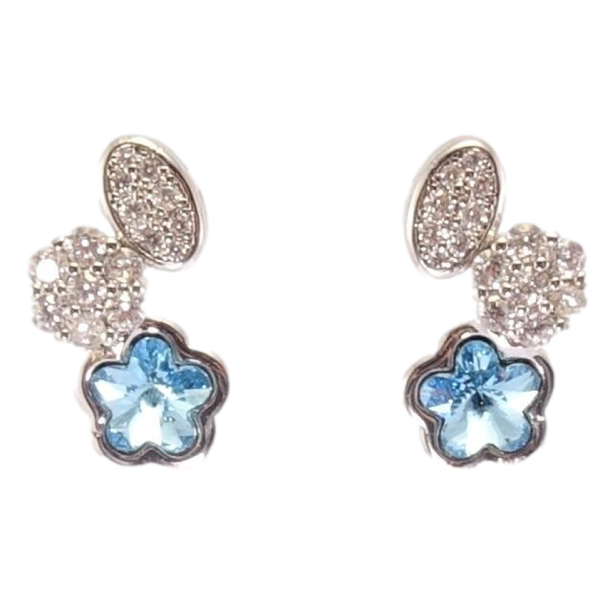 Серьги Xuping цвет Родий с кристаллами Swarovski пусеты Цветочки с кристаллом Aquamarine фото №1