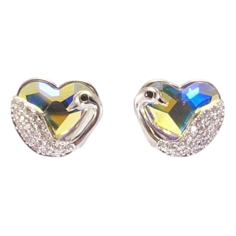 Сережки Xuping колір Родій з кристалами Swarovski пусети Кристальні серця АВ з лебедем фото №2