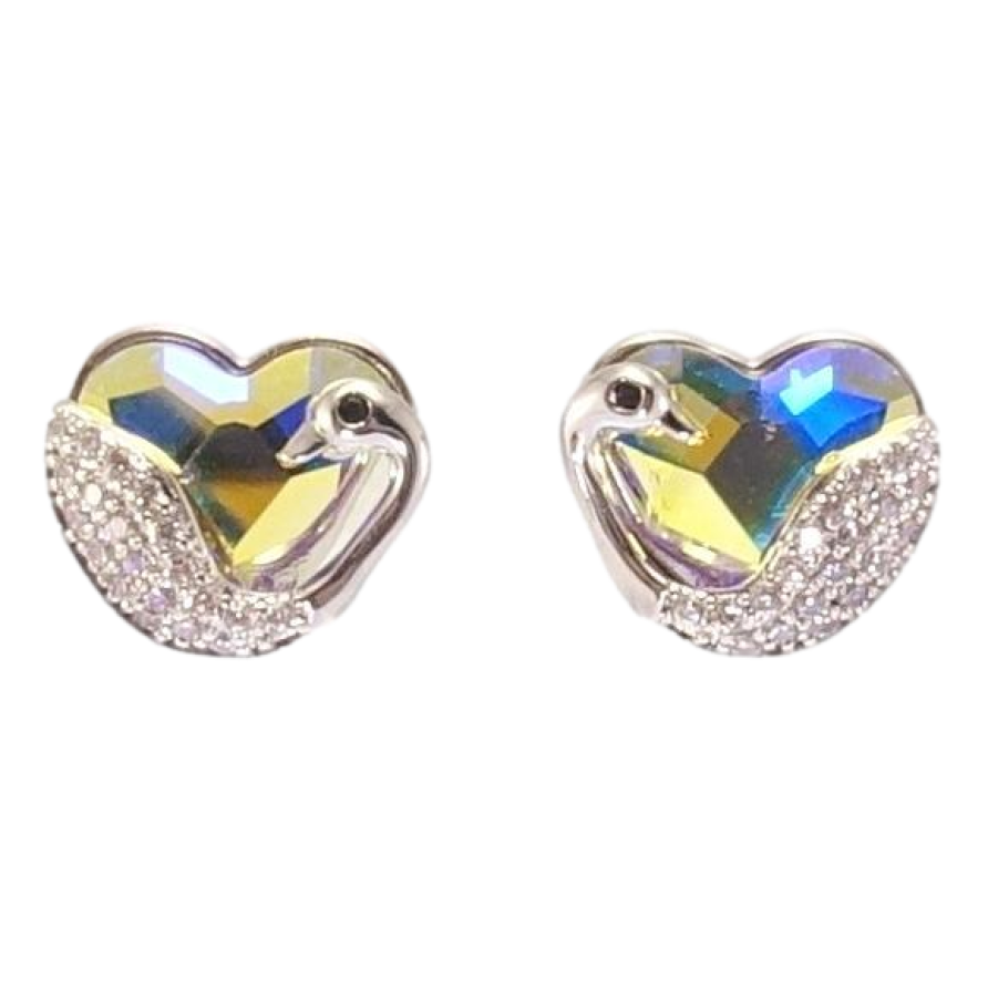 Сережки Xuping колір Родій з кристалами Swarovski пусети Кристальні серця АВ з лебедем фото №1