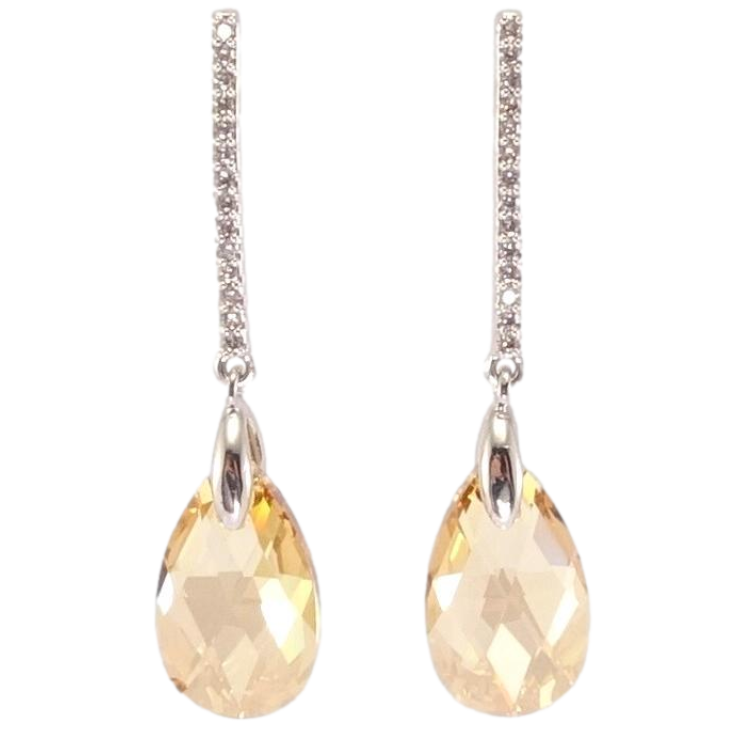 Сережки Xuping колір Родій з кристалами Swarovski пусети Дорожки з кристалом Light Topaz фото №22 Сережки Xuping колір Родій з кристалами Swarovski пусети Дорожки з кристалом Light Topaz фото №22