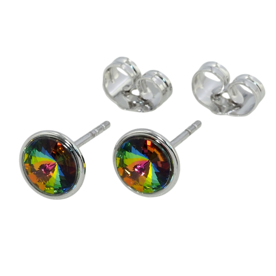 Серьги Xuping цвет Родий с кристаллами Swarovski пусеты Кристалл Vitrail Medium ø 8мм фото №1