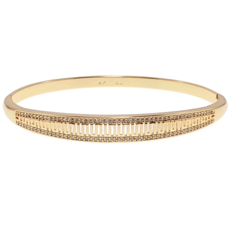 Браслет Xuping Позолота 18K Різьблений меандровий орнамент з доріжками цирконію ø 6см фото №1