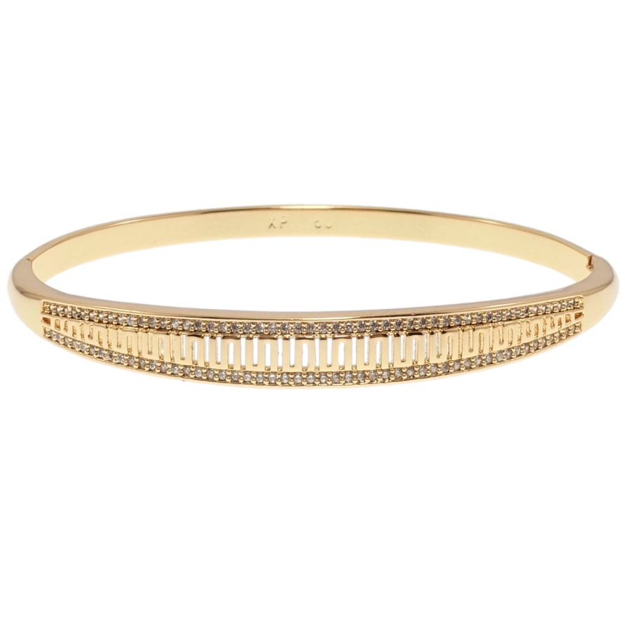 Браслет Xuping Позолота 18K Резной меандровый орнамент с дорожками циркония ø 6см фото №1