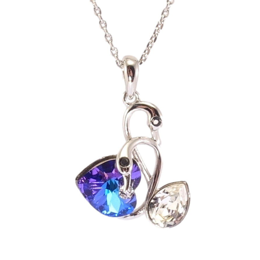 Кулон Xuping цвет Родий с кр-ми Swarovski на цепочке Лебеди с кристаллами Clear и Majestic Blue дл. 34-40см фото №1