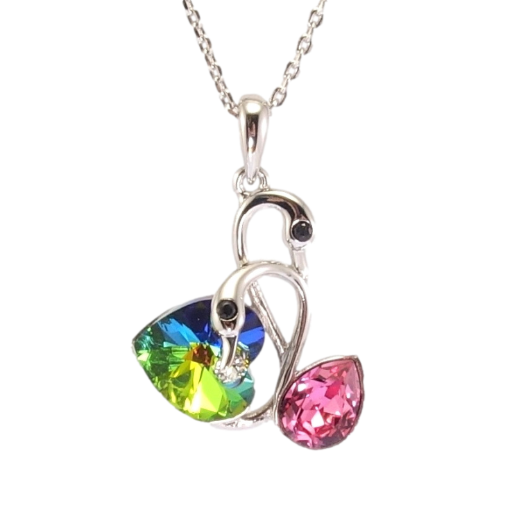 Кулон Xuping колір Родій з кр-ми Swarovski на ланцюжку Лебеді з кристалами Rose та Vitrail Medium дл. 34-39см х 1мм фото №2