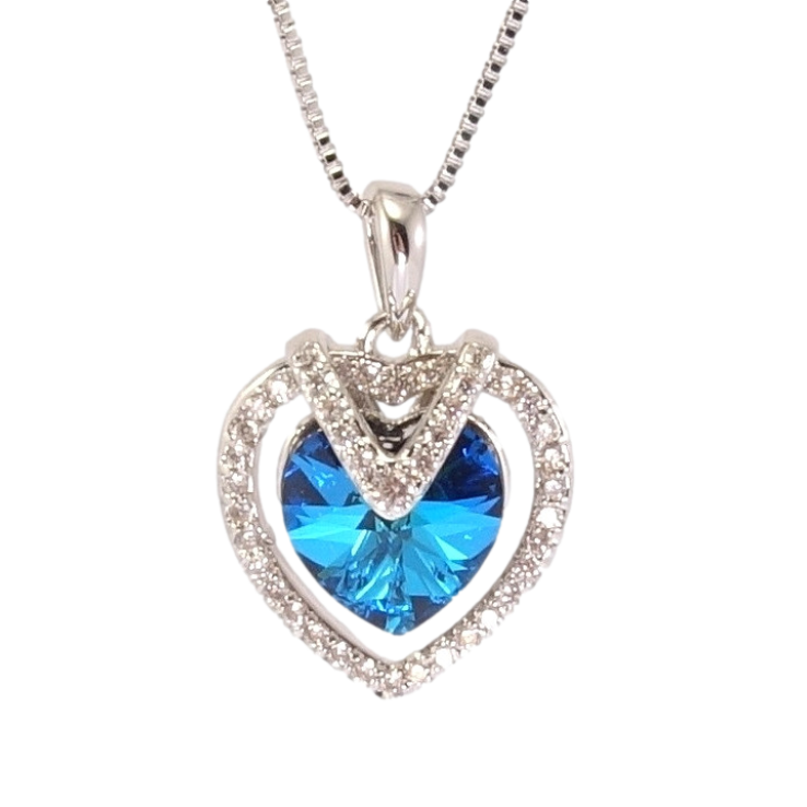 Кулон Xuping колір Родій з кр-ми Swarovski на ланцюжку Витончене серце з кристалом Capri Blue дл. 40-45см х 1мм фото №4 Кулон Xuping колір Родій з кр-ми Swarovski на ланцюжку Витончене серце з кристалом Capri Blue дл. 40-45см х 1мм фото №4