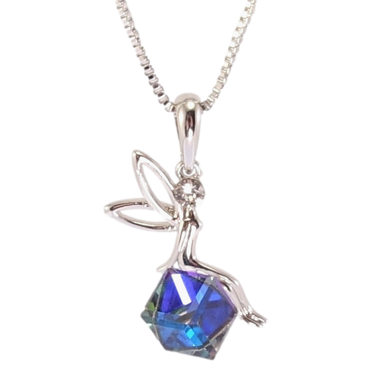 Кулон Xuping колір Родій із кр-ми Swarovski на ланцюжку Фея на кристальному кубі Capri Blue дл. 40-45см х 1мм фото №11