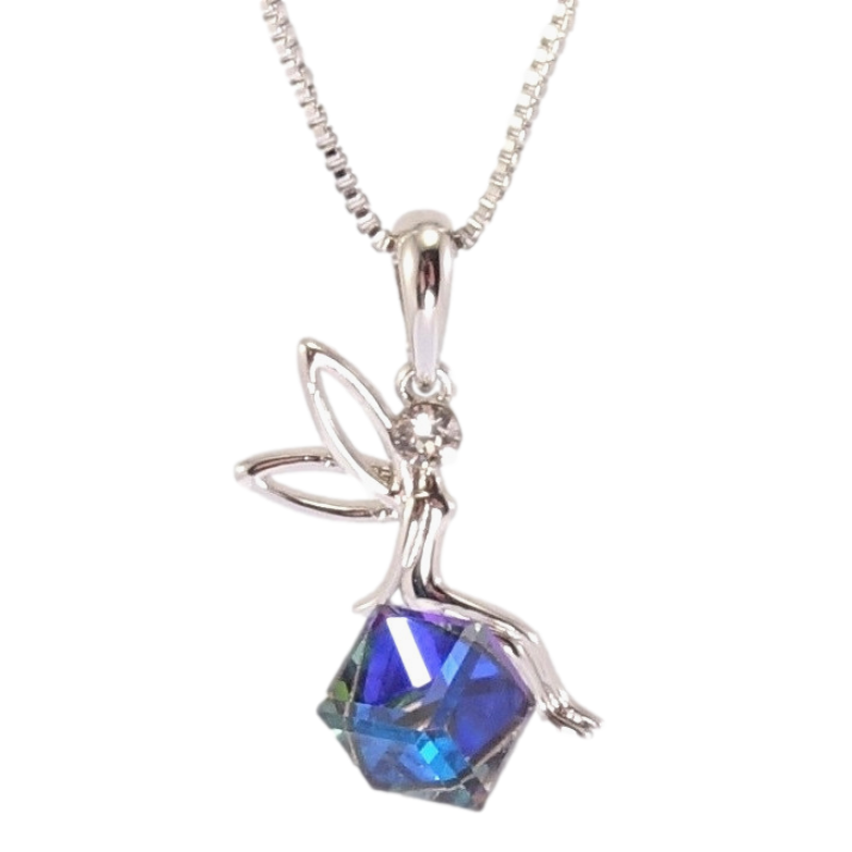 Кулон Xuping цвет Родий с кр-ми Swarovski на цепочке Фея на кристальном кубе Capri Blue дл. 40-45см х 1мм фото №8