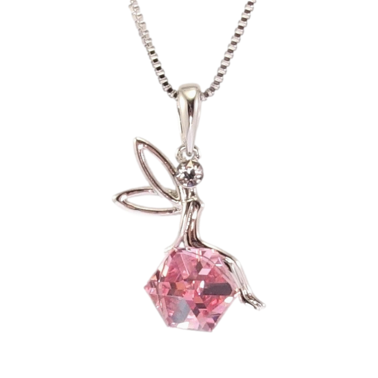 Кулон Xuping колір Родій із кр-ми Swarovski на ланцюжку Фея на кристальному кубі Rose дл. 40-45см х 1мм фото №21