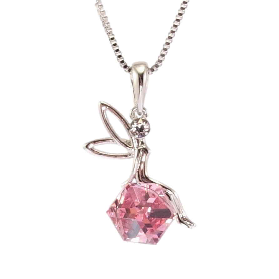 Кулон Xuping колір Родій із кр-ми Swarovski на ланцюжку Фея на кристальному кубі Rose дл. 40-45см х 1мм фото №1