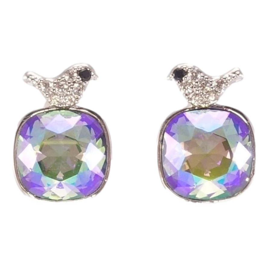 Сережки Xuping колір Родій з кристалами Swarovski пусети Кристали Paradise Shine з пташками фото №1
