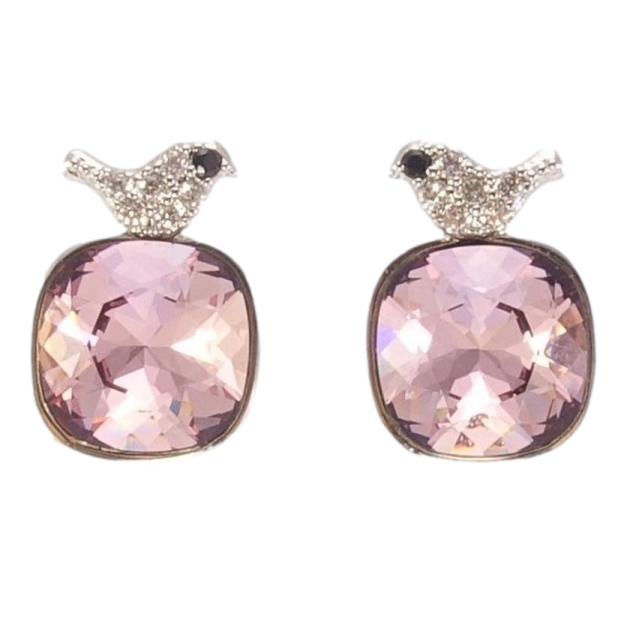 Сережки Xuping колір Родій з кристалами Swarovski пусети Кристали Light Rose з пташками фото №1