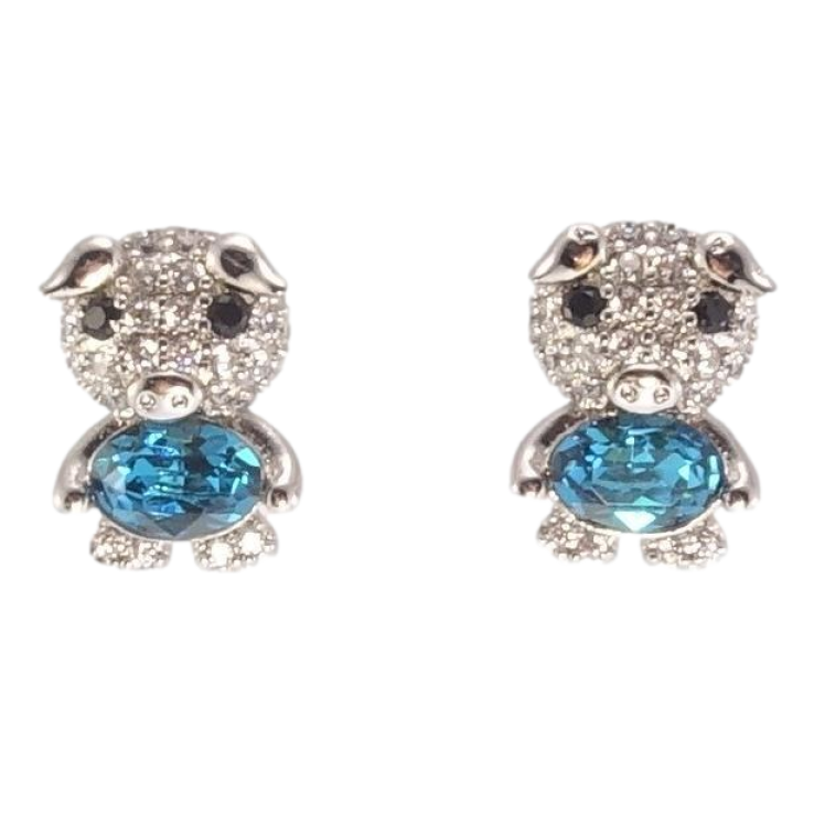 Серьги Xuping цвет Родий с кристаллами Swarovski пусеты Хрюшки с кристаллами Aquamarine фото №4