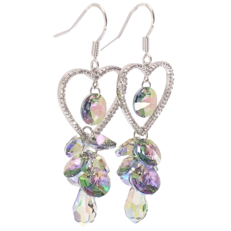 Серьги Xuping цвет Родий с кристаллами Swarovski французский замок Сердечки с кристаллами Vitrail Light фото №25